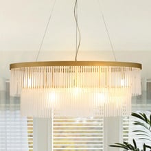 Richards Brushed Brass Glass 2 Tier 5 Light Chandelier